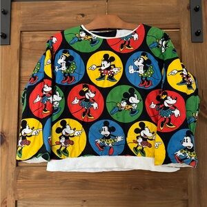 Vintage Mickey and Minnie Reversible Mouse Quilt Sweater Primary Color Polkadot